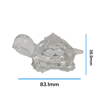 Crystal Shree Yantra on Tortoise, crafted from Sphatik crystal, for prosperity, spiritual growth, and Vastu remedies. Lab Certified for authenticity.