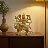 Elegant Brass Durga Mata Idol Riding Lion (Sherawali) – Ideal for Puja, Home Decor, and Gifting