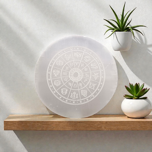 Selenite Crystal Charging Plate with Zodiac Sign | Lab Certified – Gurupujan