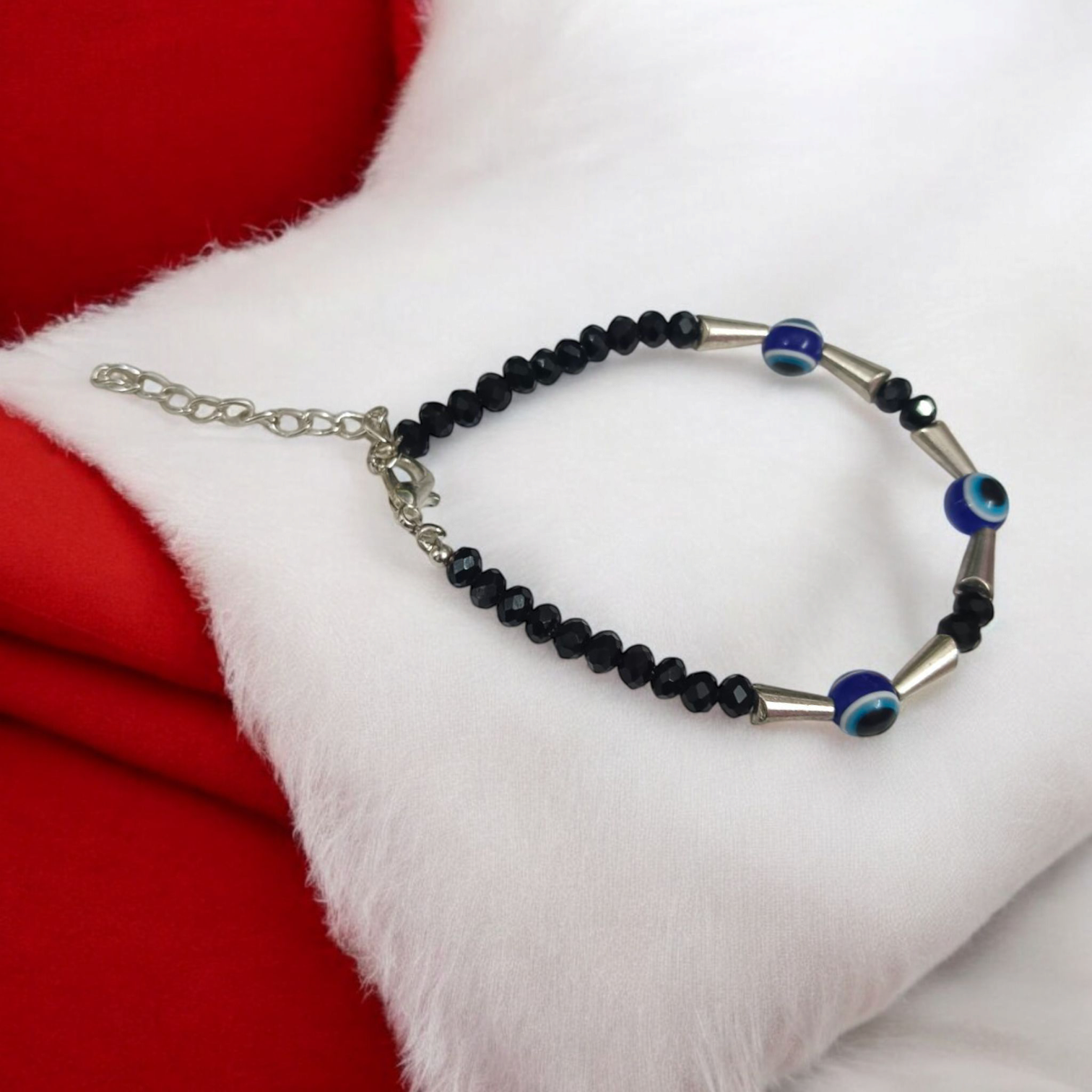 Evil Eye Beads Anklet for Kids with black beads, providing spiritual protection and positive energy