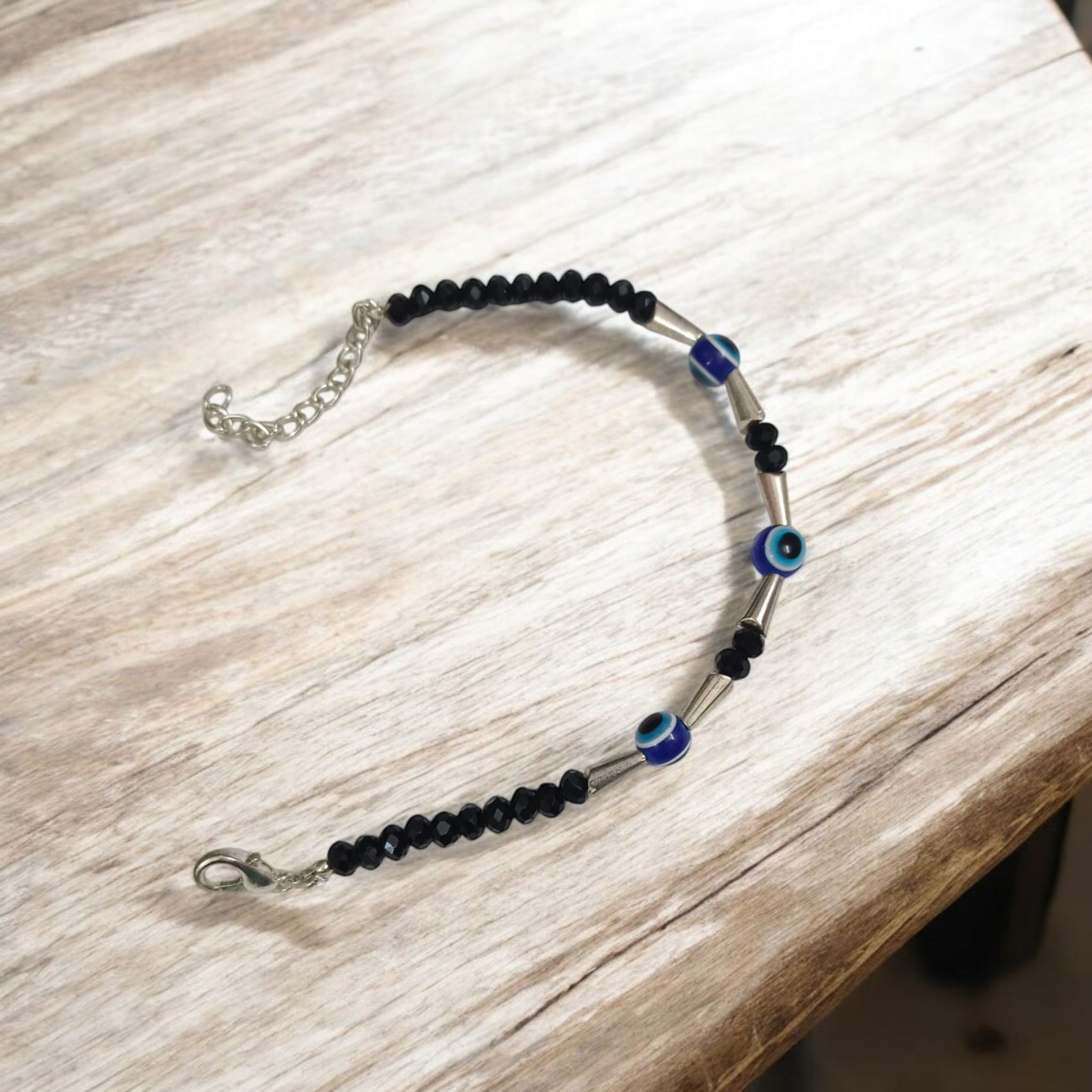 Evil Eye Beads Anklet for Kids with black beads, providing spiritual protection and positive energy