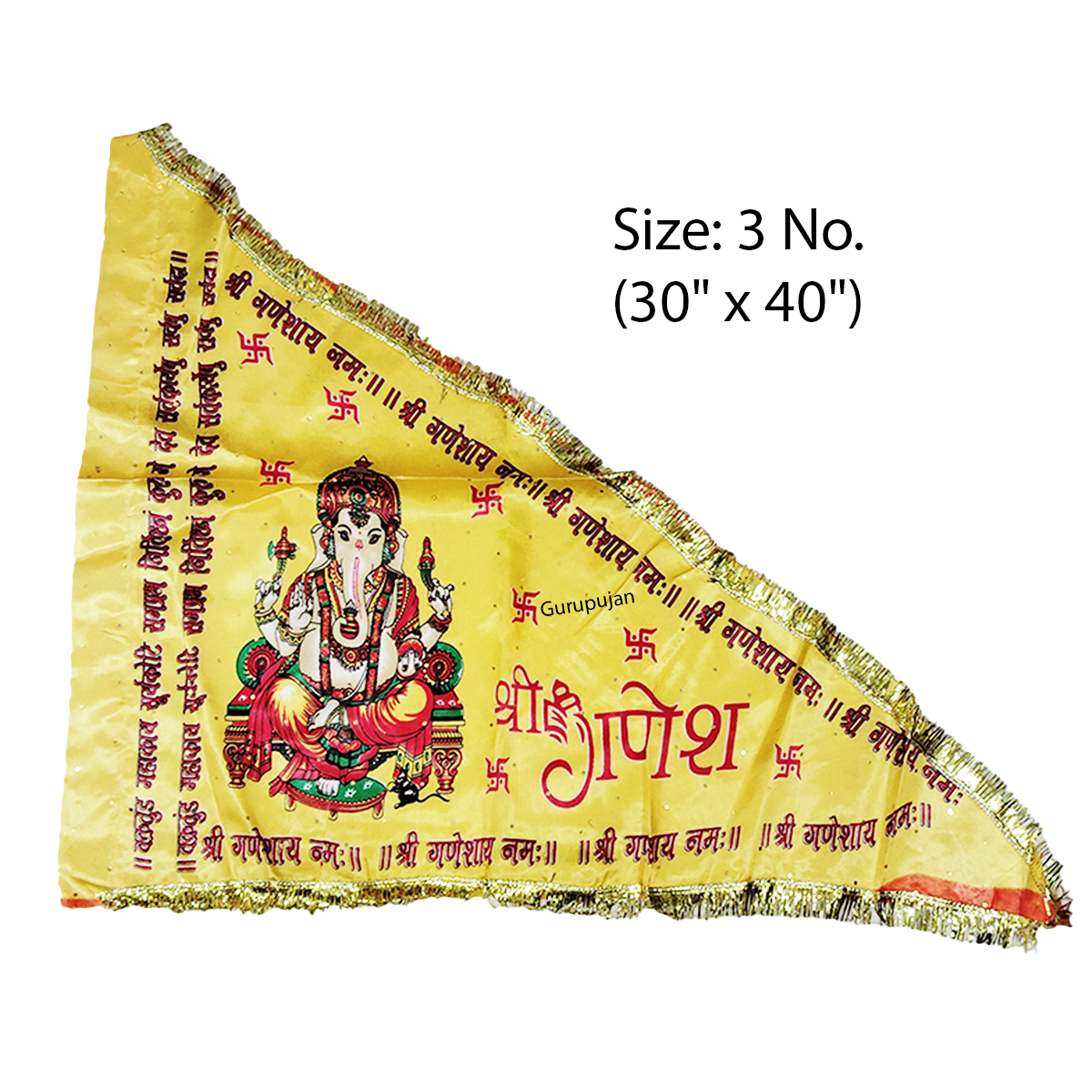 Ganesh Ji Jhanda (Ganpati Flag) with orange and yellow colors, featuring Lord Ganesh’s traditional design, ideal for decoration during Ganesh Chaturthi.