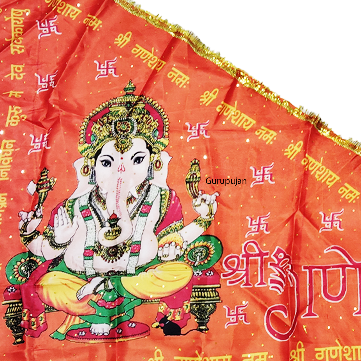 Ganesh Ji Jhanda (Ganpati Flag) with orange and yellow colors, featuring Lord Ganesh’s traditional design, ideal for decoration during Ganesh Chaturthi.