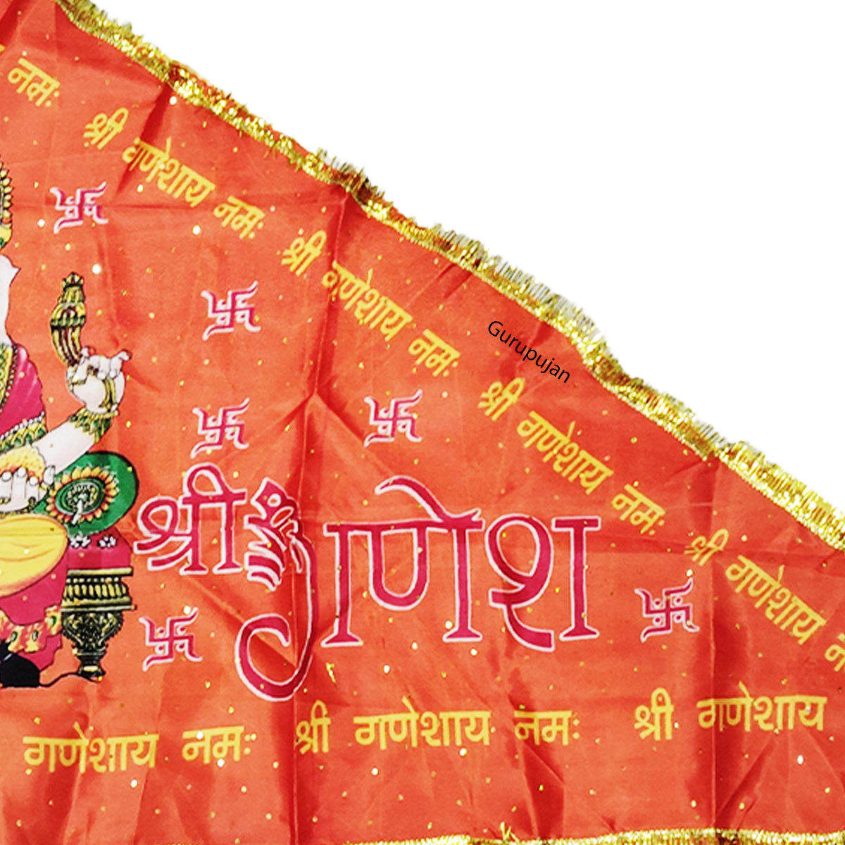 Ganesh Ji Jhanda (Ganpati Flag) with orange and yellow colors, featuring Lord Ganesh’s traditional design, ideal for decoration during Ganesh Chaturthi.