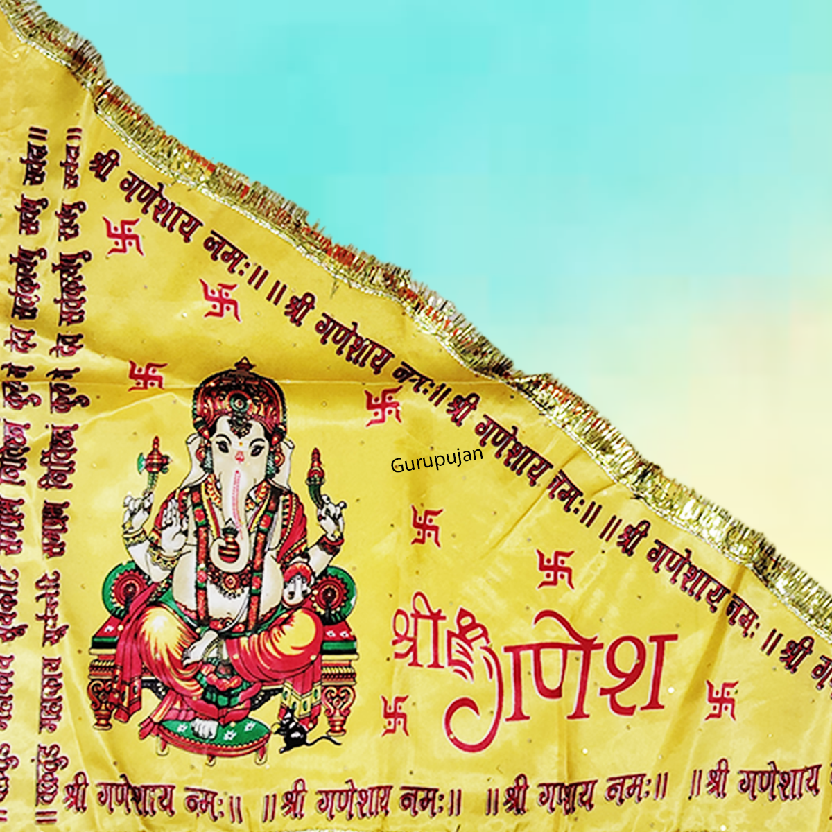 Ganesh Ji Jhanda (Ganpati Flag) with orange and yellow colors, featuring Lord Ganesh’s traditional design, ideal for decoration during Ganesh Chaturthi.