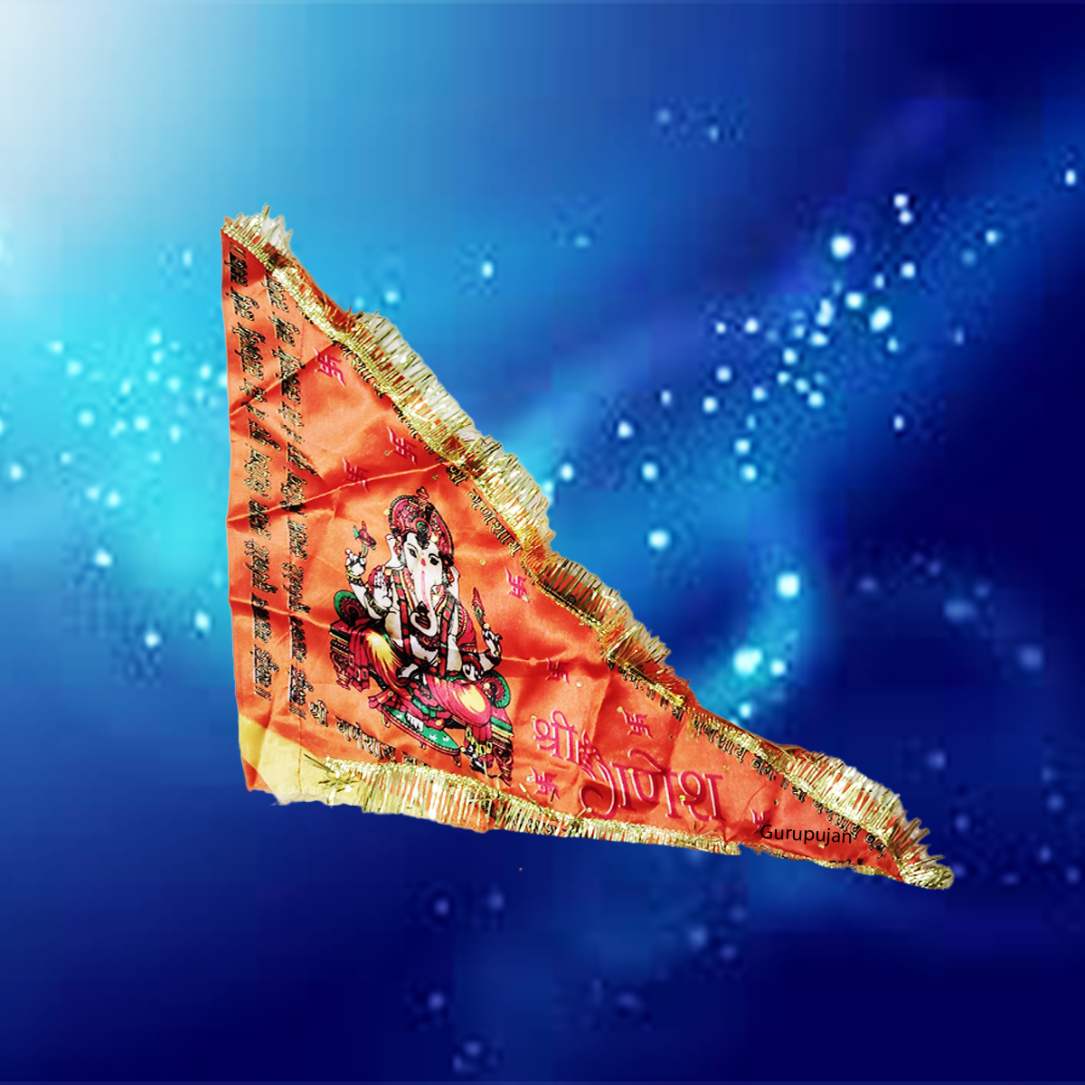 Ganesh Ji Jhanda (Ganpati Flag) with orange and yellow colors, featuring Lord Ganesh’s traditional design, ideal for decoration during Ganesh Chaturthi.