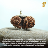Gauri Shankar Rudraksha lab-certified bead, symbolizing the divine union of Lord Shiva and Goddess Parvati, ideal for spiritual growth, peace, and prosperity