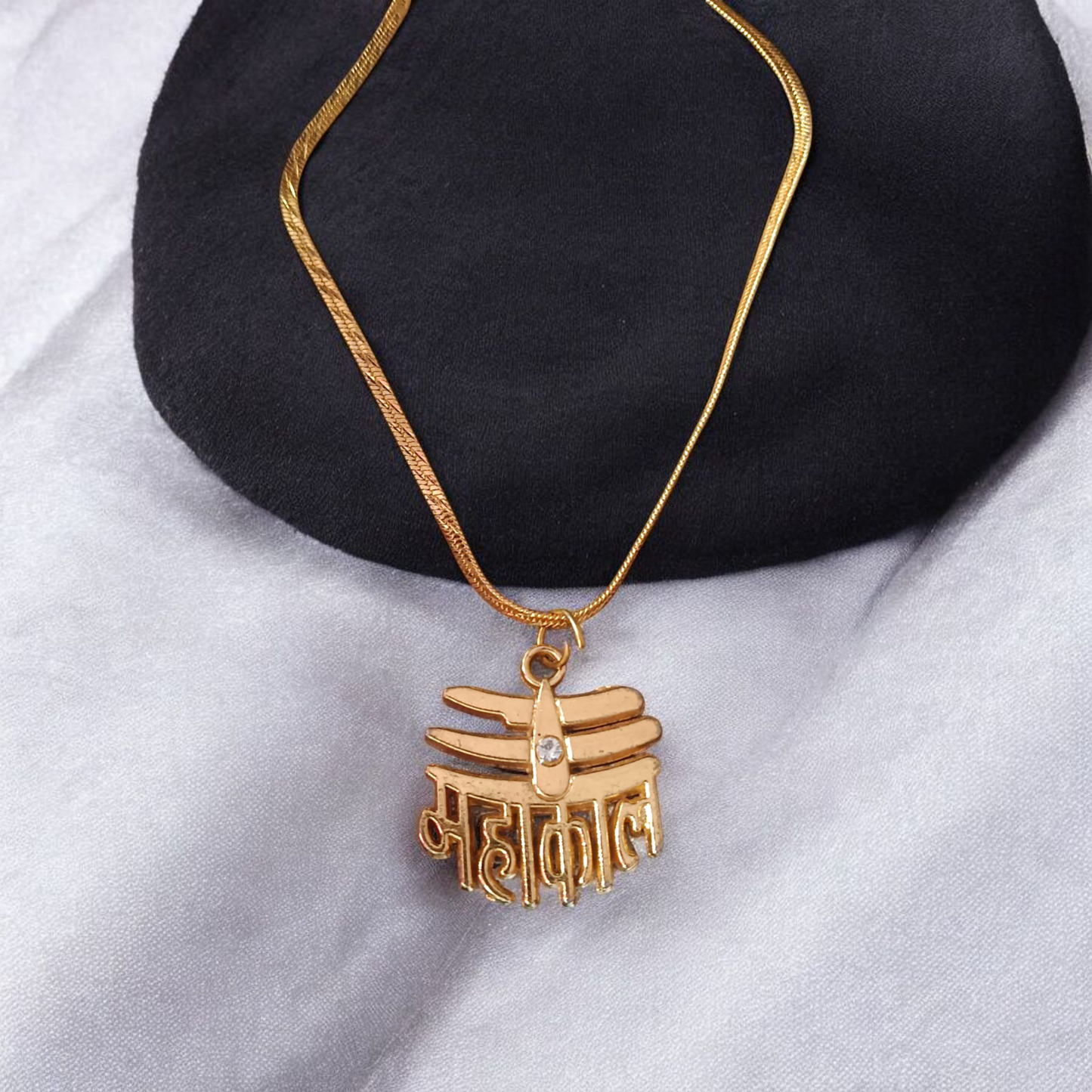 Gold-Tone Mahakal Shiva Locket with Chain – Spiritual Jewelry Symbolizing Strength and Protection