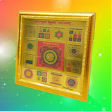 Gold-plated Sampoorna Kuber Yantra with intricate detailing in a wooden frame, a powerful tool for attracting wealth, prosperity, and divine blessings