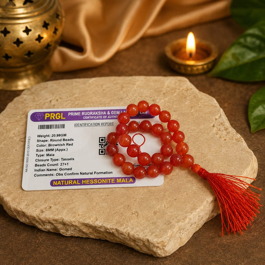 Gomed Mala 27+1 beads made from hessonite, designed to remove confusion and promote mental clarity