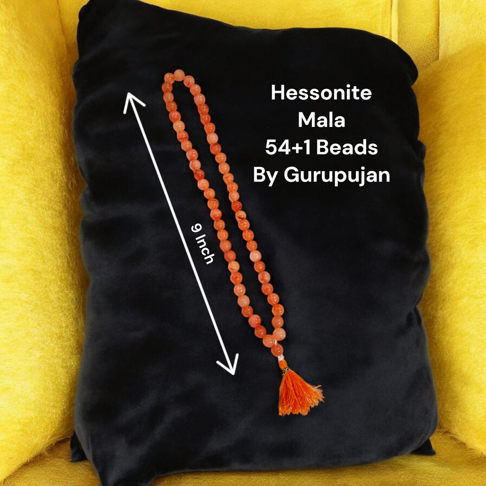 Gomed Mala 54+1 beads, also known as Hessonite Mala, featuring 8MM beads, lab certified, ideal for jaap, meditation, and daily wear.