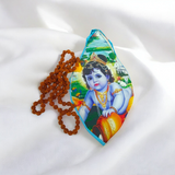 Gomukhi Bag featuring a Bal Gopal (Lord Krishna) print, made of 100% cotton, perfect for storing Japa Mala, prayer beads, and other spiritual items.