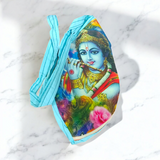 Gomukhi Bag featuring a divine Krishna Ji print, made from 100% cotton, perfect for storing Japa Mala, prayer beads, and other spiritual items.