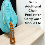 Gomukhi Bag featuring a divine Krishna Ji print, made from 100% cotton, perfect for storing Japa Mala, prayer beads, and other spiritual items.