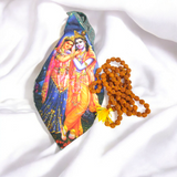 Gomukhi Bag featuring a divine Radha Krishna Jugal print, made from 100% cotton, designed for storing Japa Mala, prayer beads, and other spiritual items.