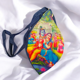 Gomukhi Bag featuring a divine Radha Krishna print, made from 100% cotton, perfect for storing Japa Mala, prayer beads, and other spiritual items