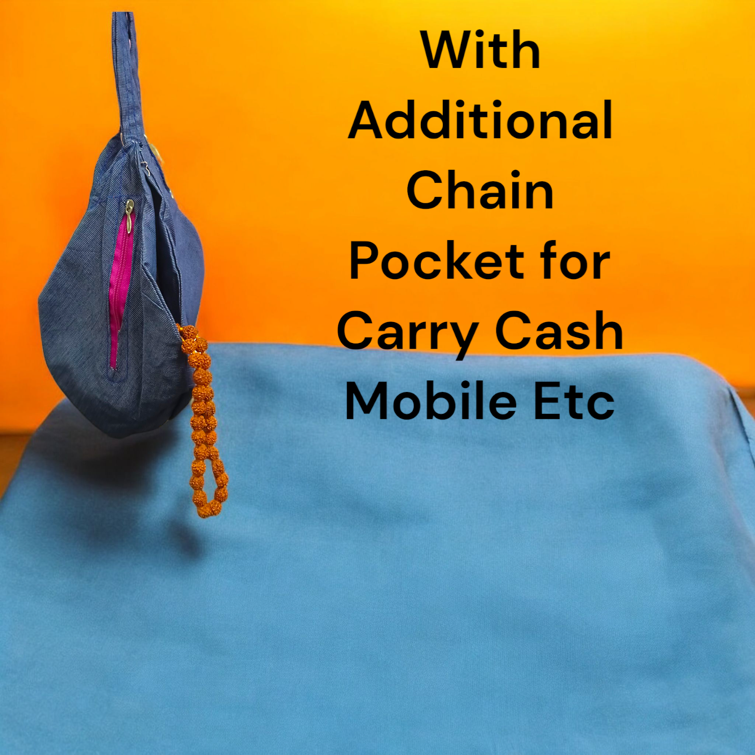 Gomukhi Bag featuring a divine Radha Krishna print, made from 100% cotton, perfect for storing Japa Mala, prayer beads, and other spiritual items