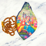 Gomukhi Bag featuring a divine Radha Krishna print, made from 100% cotton, perfect for storing Japa Mala, prayer beads, and other spiritual items