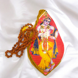 Gomukhi Bag featuring a serene Krishna Ji print, made from 100% cotton, perfect for storing Japa Mala, prayer beads, and other spiritual items.