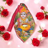Gomukhi Bag with a divine Krishna Bal Gopal print, made of 100% cotton, perfect for storing Japa Mala, prayer beads, and other spiritual items.