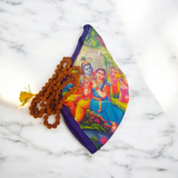 Gomukhi Bag with a vibrant Radha Krishna digital colourful print, made from 100% cotton, designed to store Japa Mala, prayer beads, and other spiritual items.