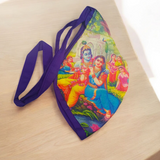 Gomukhi Bag with a vibrant Radha Krishna digital colourful print, made from 100% cotton, designed to store Japa Mala, prayer beads, and other spiritual items.