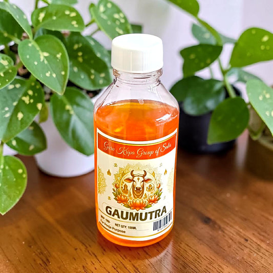 Gomutra Ark (Gaumutra Ark) in a 100 ML bottle, made from 100% natural cow urine, known for its detoxifying, digestive, and immunity-boosting properties