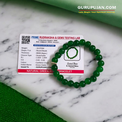 Green Agate Bracelet - Green Hakik Stretchable Bracelet Lab Certified
