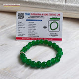 Green Agate Bracelet with 8MM natural beads, lab certified, stretchable design, promoting harmony, prosperity, and emotional healing.
