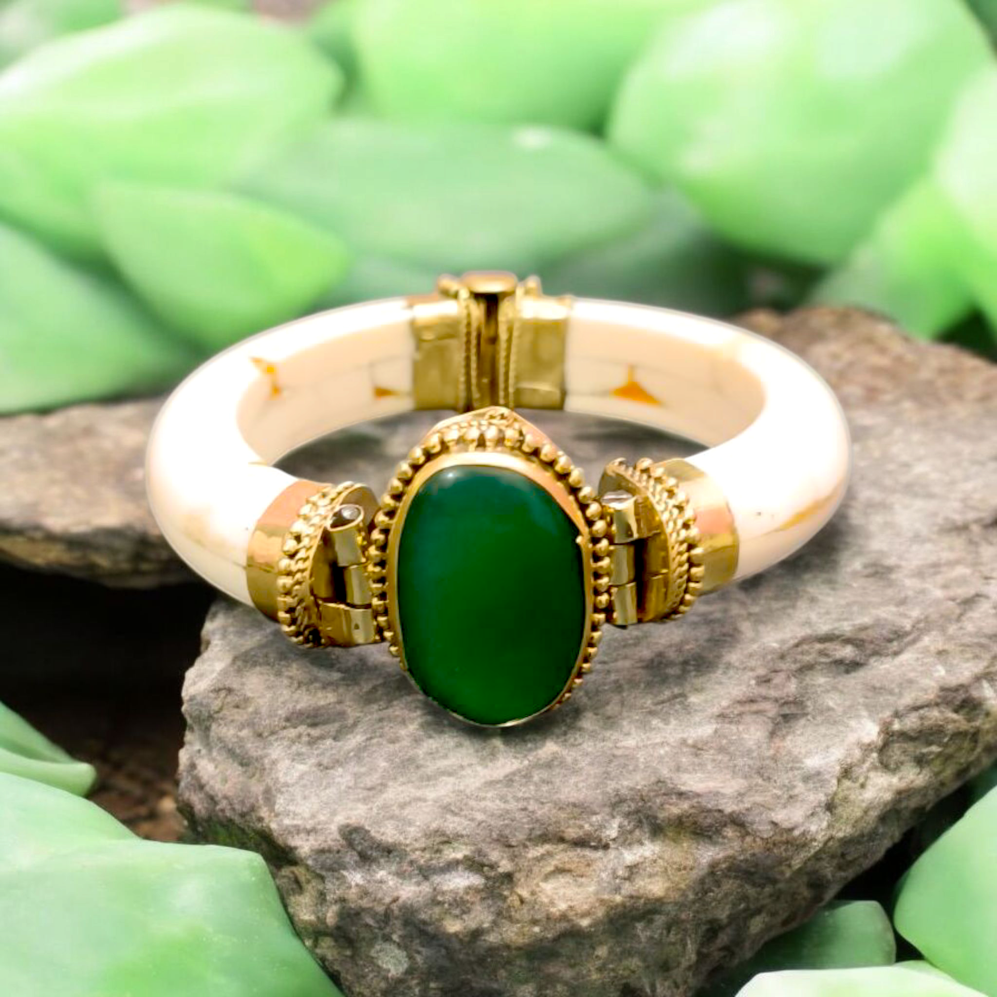 Green Agate Bracelet with Antique Finish, Green Hakik, Lab Certified, for emotional healing, grounding, and peace.
