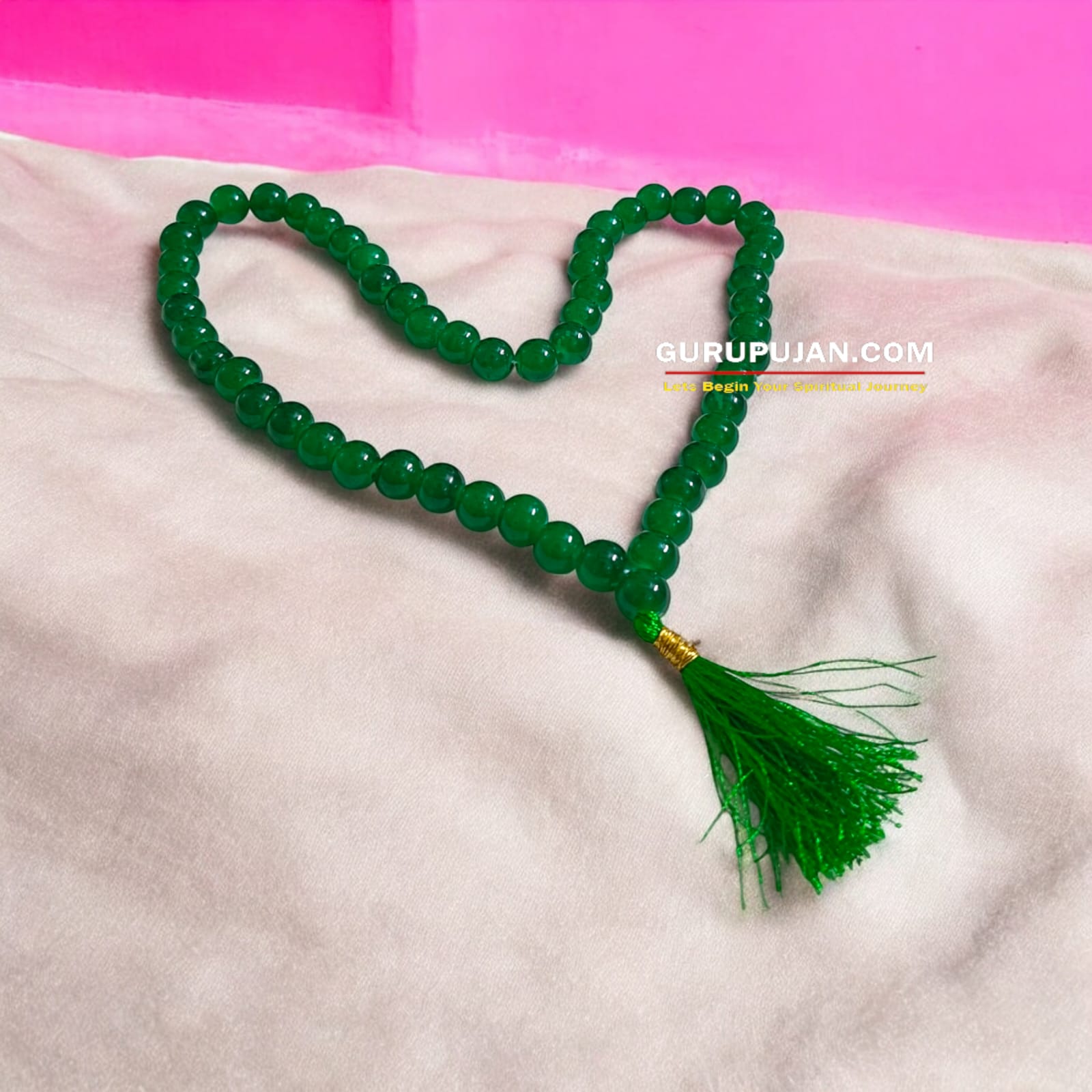 Green Agate Mala 54+1 beads, also known as Green Hakik Mala, featuring 8MM beads, lab certified, perfect for jaap, meditation, and daily wear.