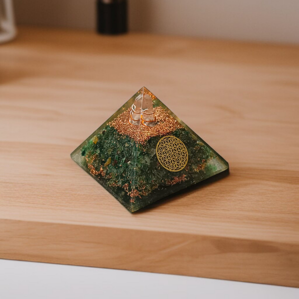 Green Aventurine Orgone Pyramid
Lab Certified  Attracts Prosperity & Healing Energy