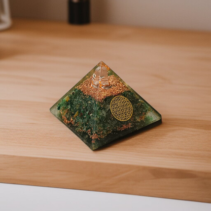 Green Aventurine Orgone Pyramid
Lab Certified  Attracts Prosperity & Healing Energy