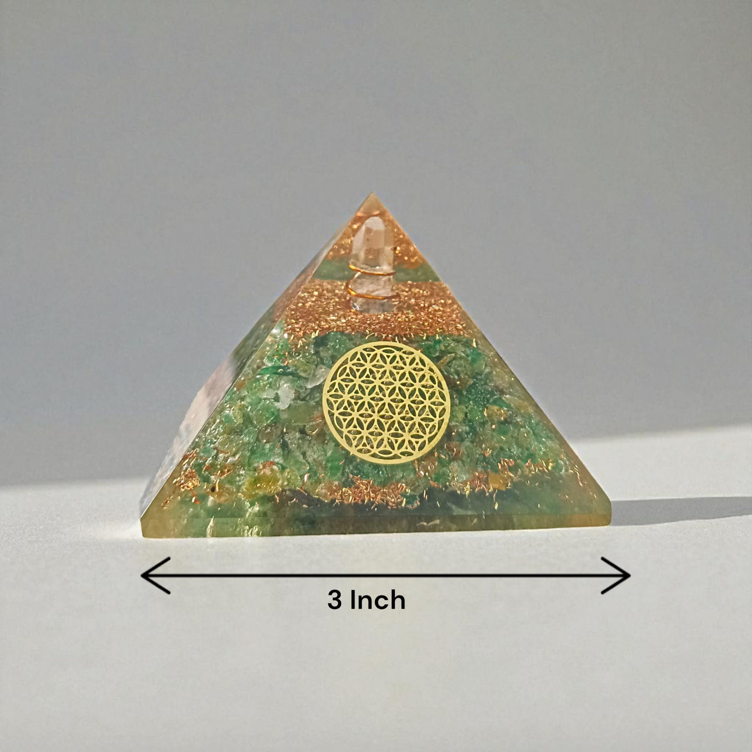 Green Aventurine Orgone Pyramid
Lab Certified  Attracts Prosperity & Healing Energy