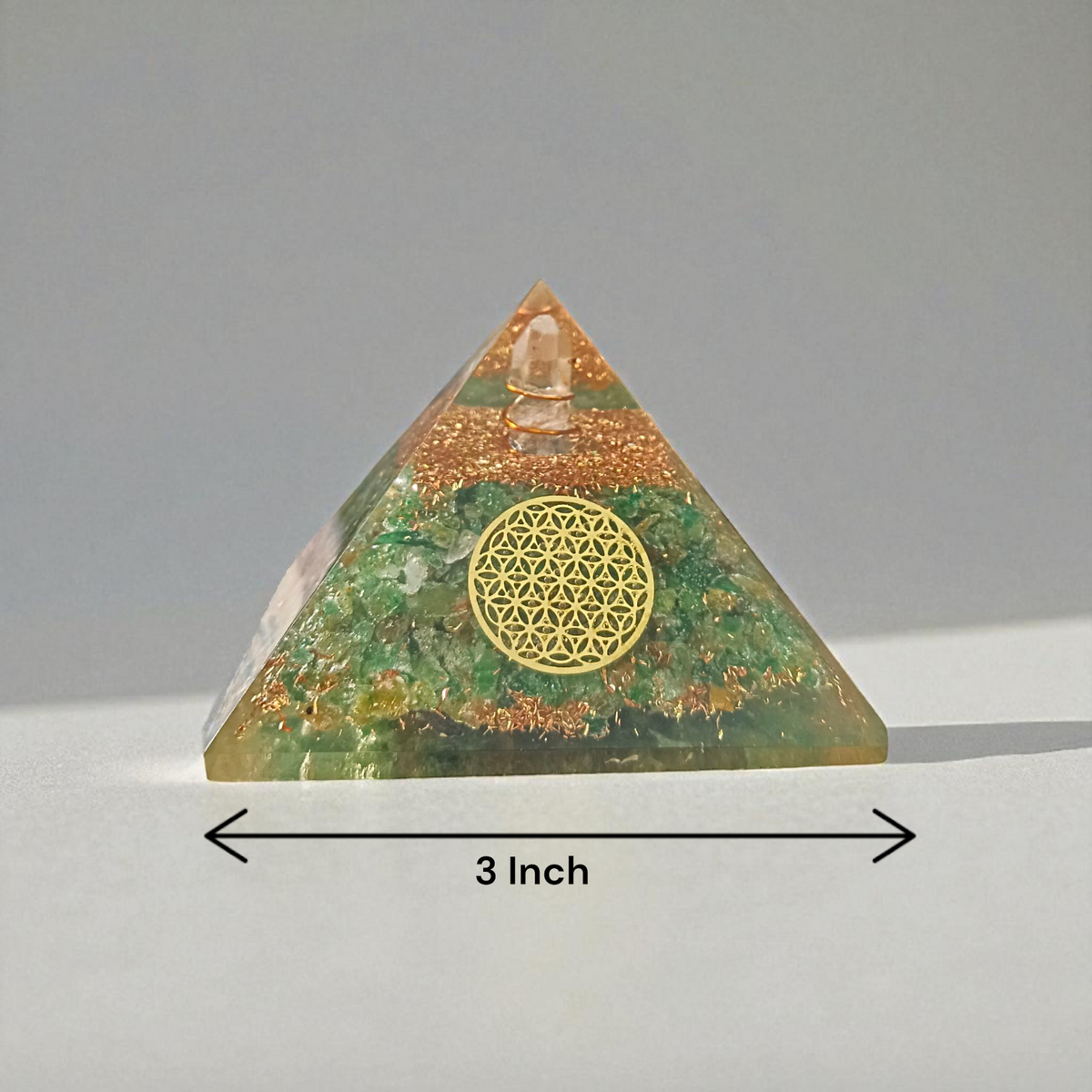 Green Aventurine Orgone Pyramid
Lab Certified  Attracts Prosperity & Healing Energy