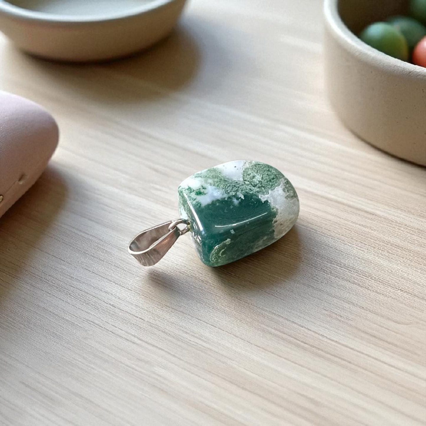 Green Aventurine Pendant with Metal Chain – African Green Jade Tumbled Healing Stone for Heart Chakra and Daily Wear