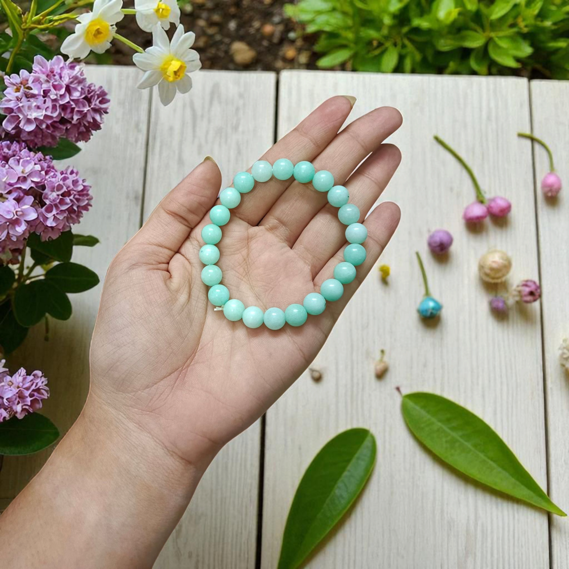 Greenish Blue Onyx Bracelet with Lab Certification, perfect for spiritual healing, stress relief, and daily