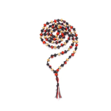 Gunja Mala made with a mix of red, white, and black Gunja seeds, lab certified, ideal for meditation, mantra chanting, and spiritual practices.