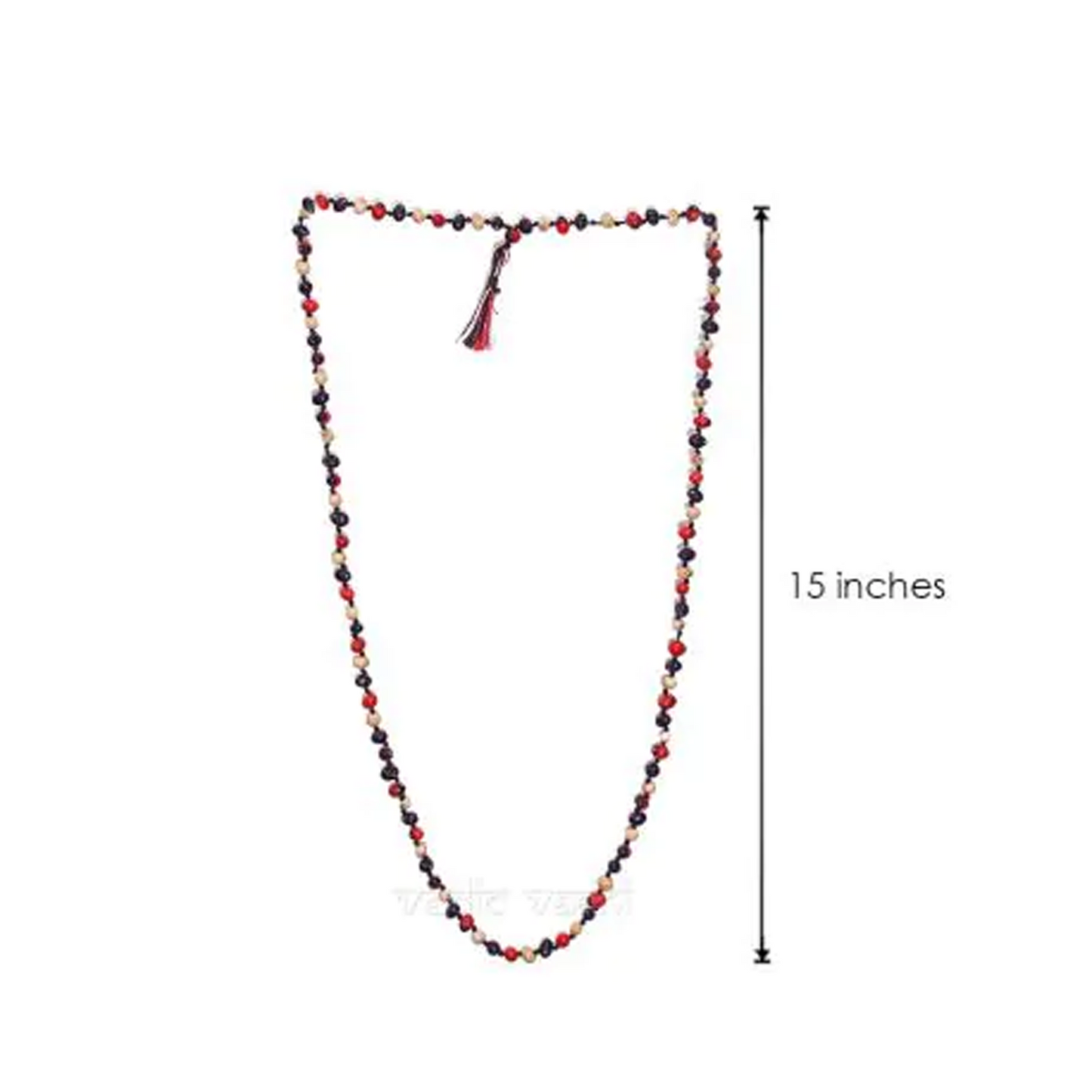 Gunja Mala made with a mix of red, white, and black Gunja seeds, lab certified, ideal for meditation, mantra chanting, and spiritual practices.