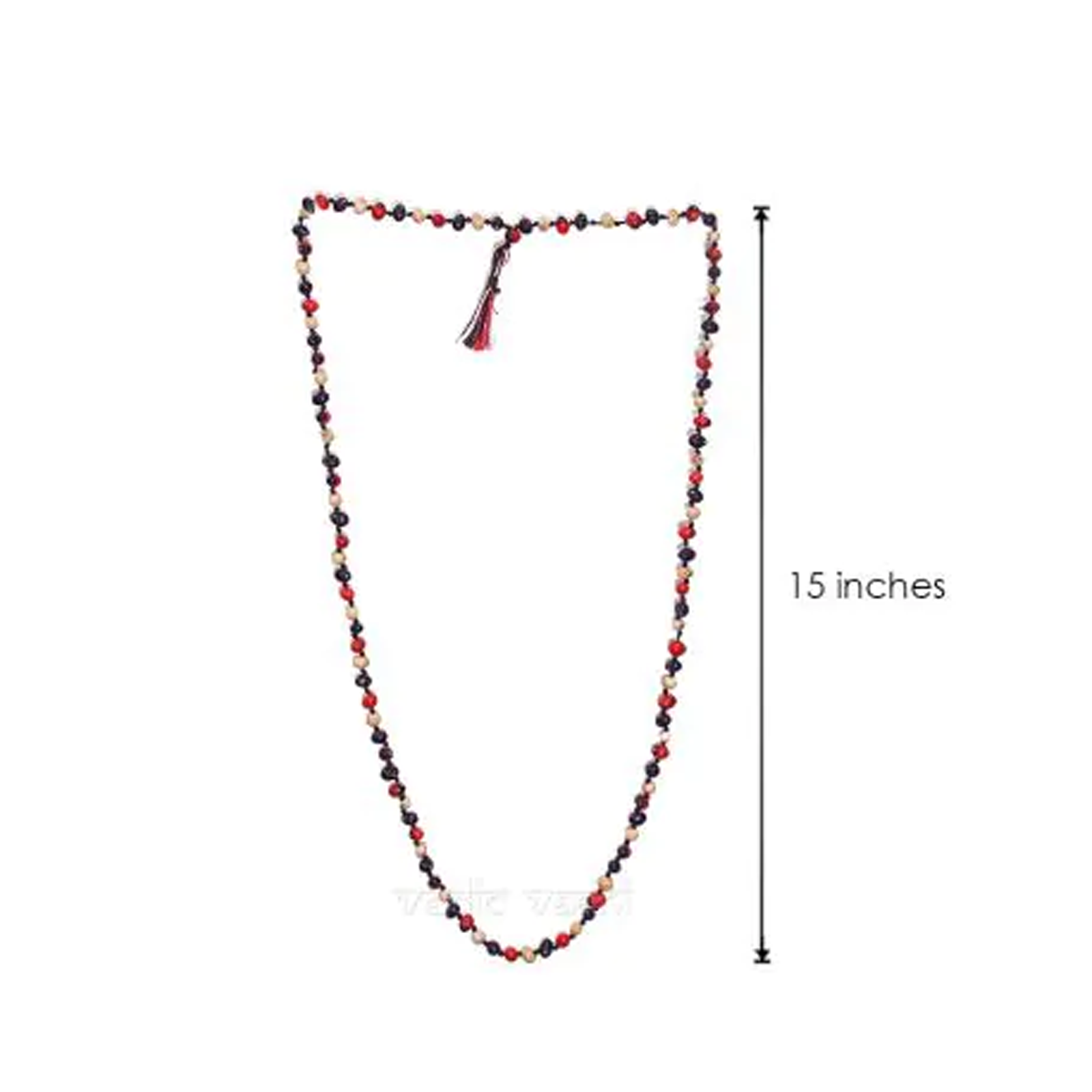 Gunja Mala made with a mix of red, white, and black Gunja seeds, lab certified, ideal for meditation, mantra chanting, and spiritual practices.