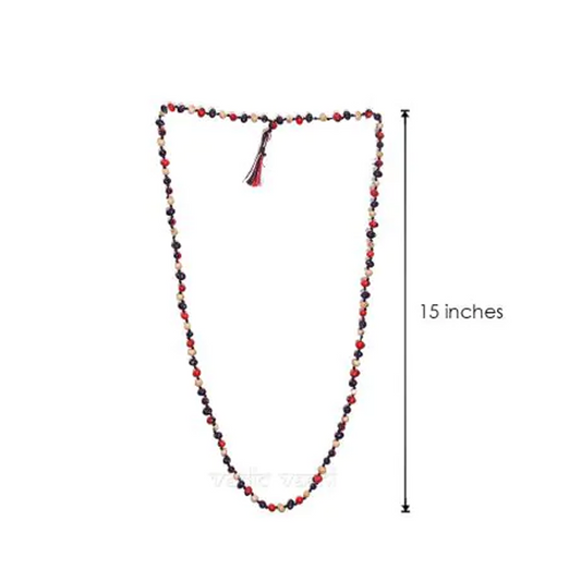Gunja Mala made with a mix of red, white, and black Gunja seeds, lab certified, ideal for meditation, mantra chanting, and spiritual practices.