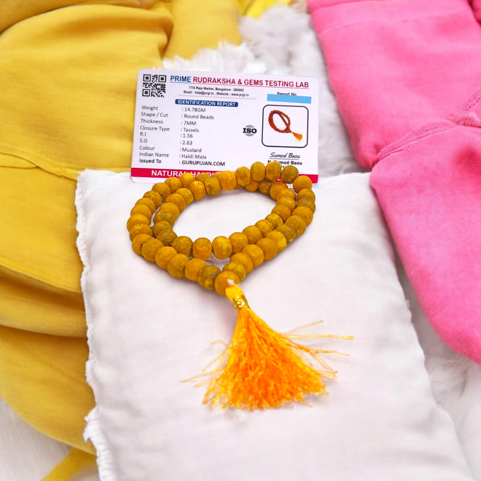 Haldi Mala 54+1 beads, made from natural turmeric beads, 8MM size, lab certified, ideal for jaap, meditation, and daily wear.