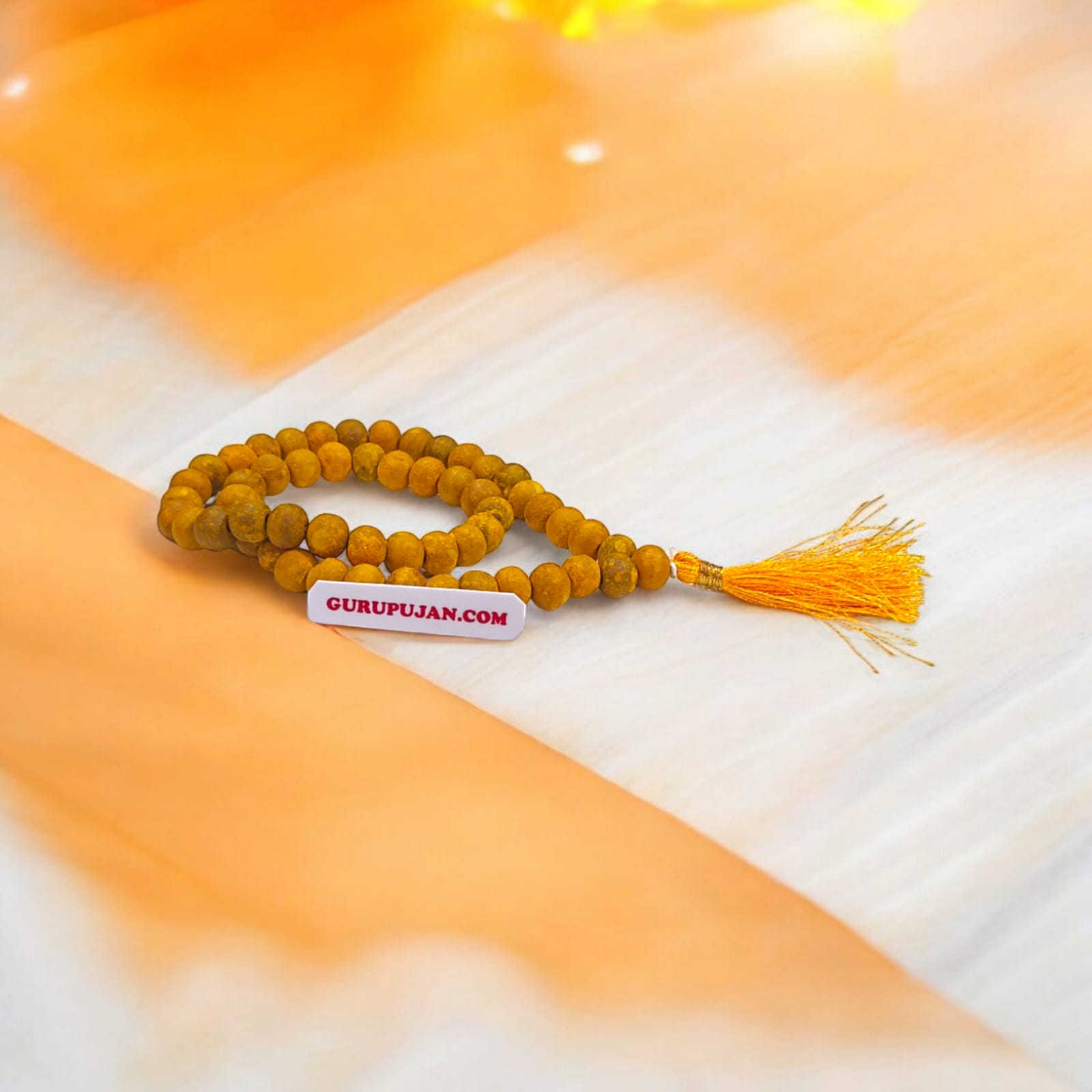 Haldi Mala 54+1 beads, made from natural turmeric beads, 8MM size, lab certified, ideal for jaap, meditation, and daily wear.