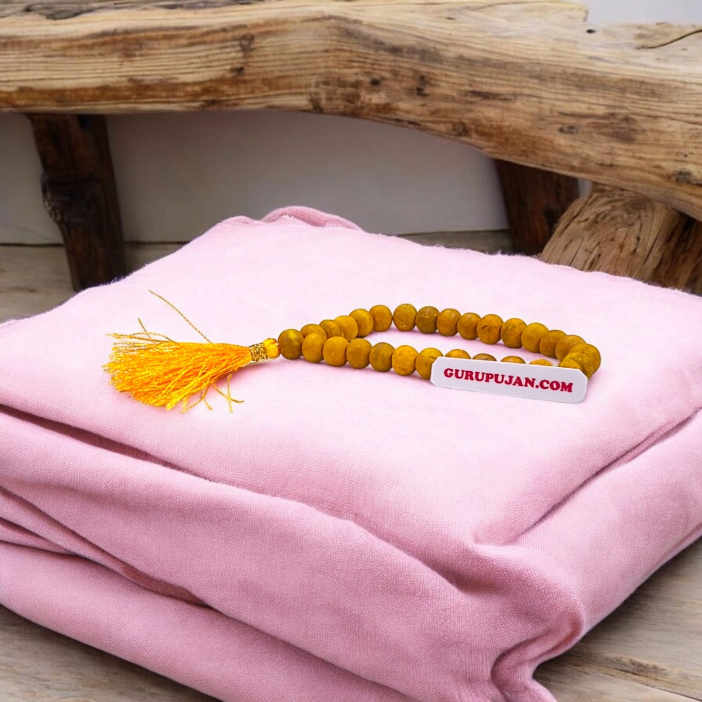 Haldi Mala crafted from natural turmeric beads, lab-certified, available for Jaap and wearing, offering health and purification benefits.