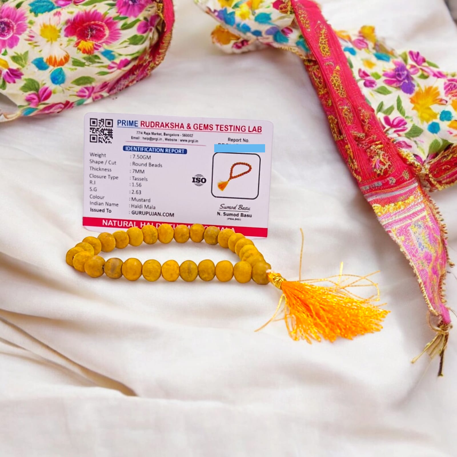 Haldi Mala crafted from natural turmeric beads, lab-certified, available for Jaap and wearing, offering health and purification benefits.