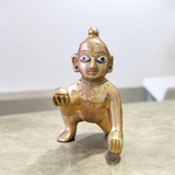Handcrafted Brass Laddu Gopal Idol in Sitting Pose – Available in Sizes 0 to 6