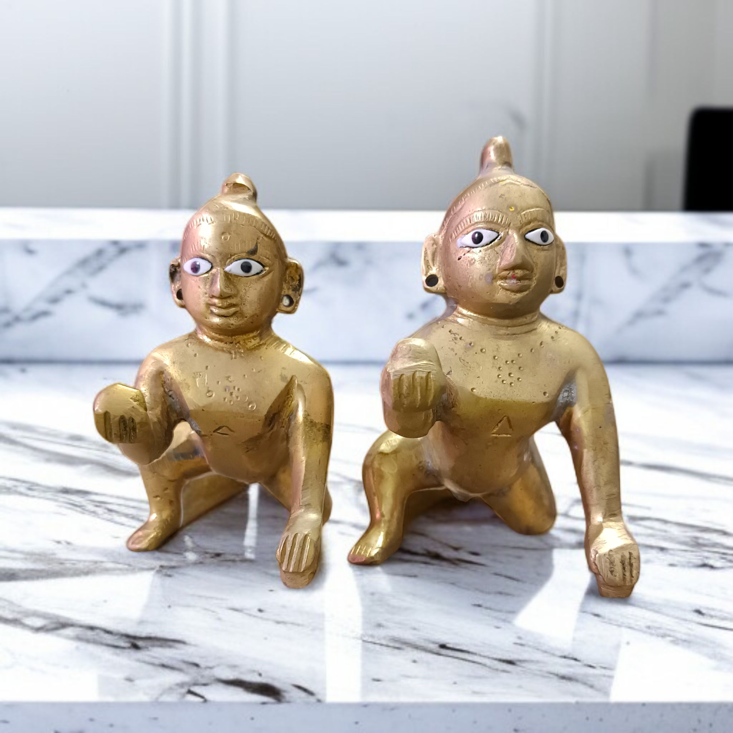 Handcrafted Brass Laddu Gopal Idol in Sitting Pose – Available in Sizes 0 to 6