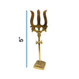 Handcrafted Brass Trishul with Damru figurine, a symbol of Lord Shiva’s power and protection, perfect for pooja rituals and home decor.

