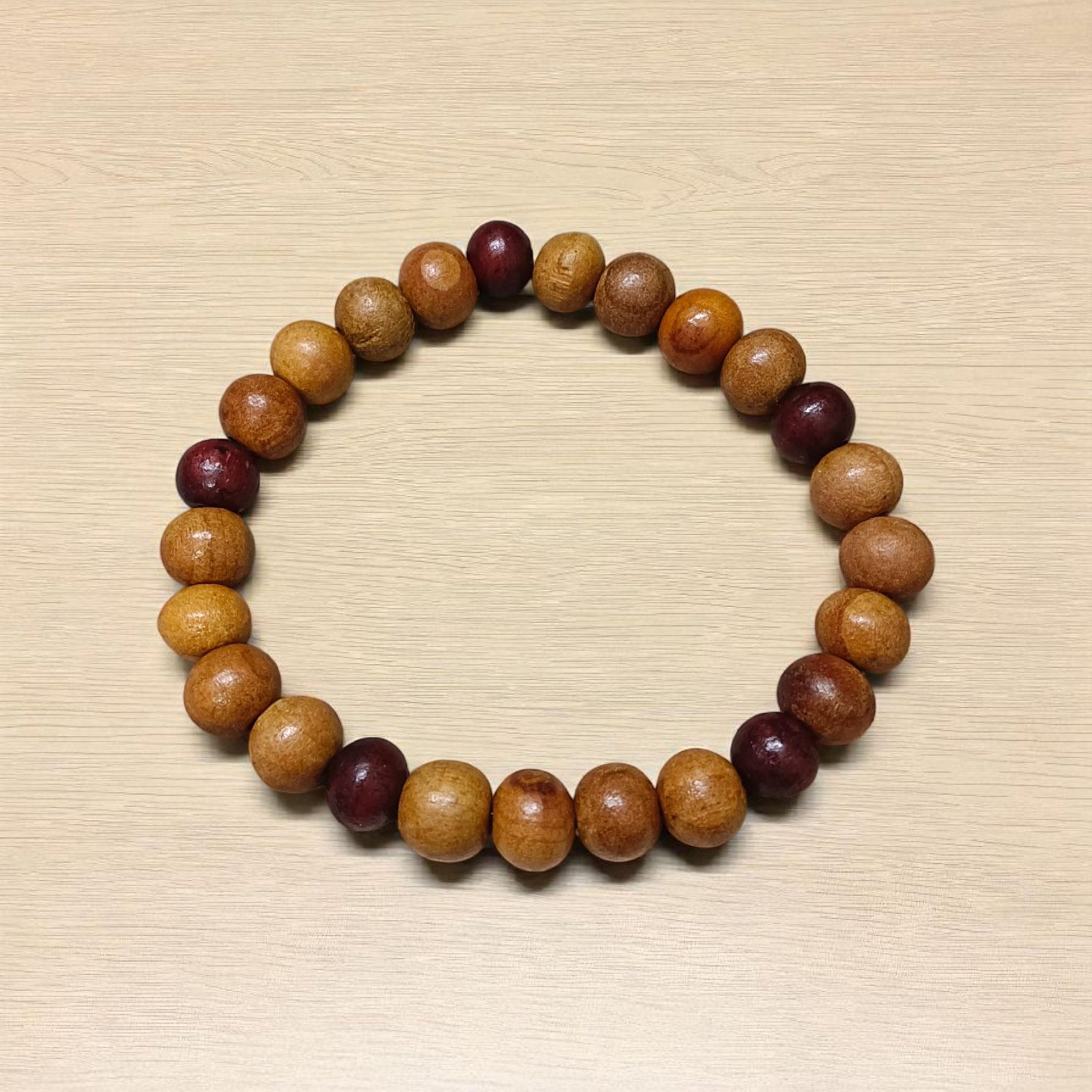 Handcrafted White and Red Sandalwood Bracelet with 8mm beads, stretchable, lab certified, ideal for meditation and daily spiritual use