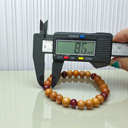 Handcrafted White and Red Sandalwood Bracelet with 8mm beads, stretchable, lab certified, ideal for meditation and daily spiritual use